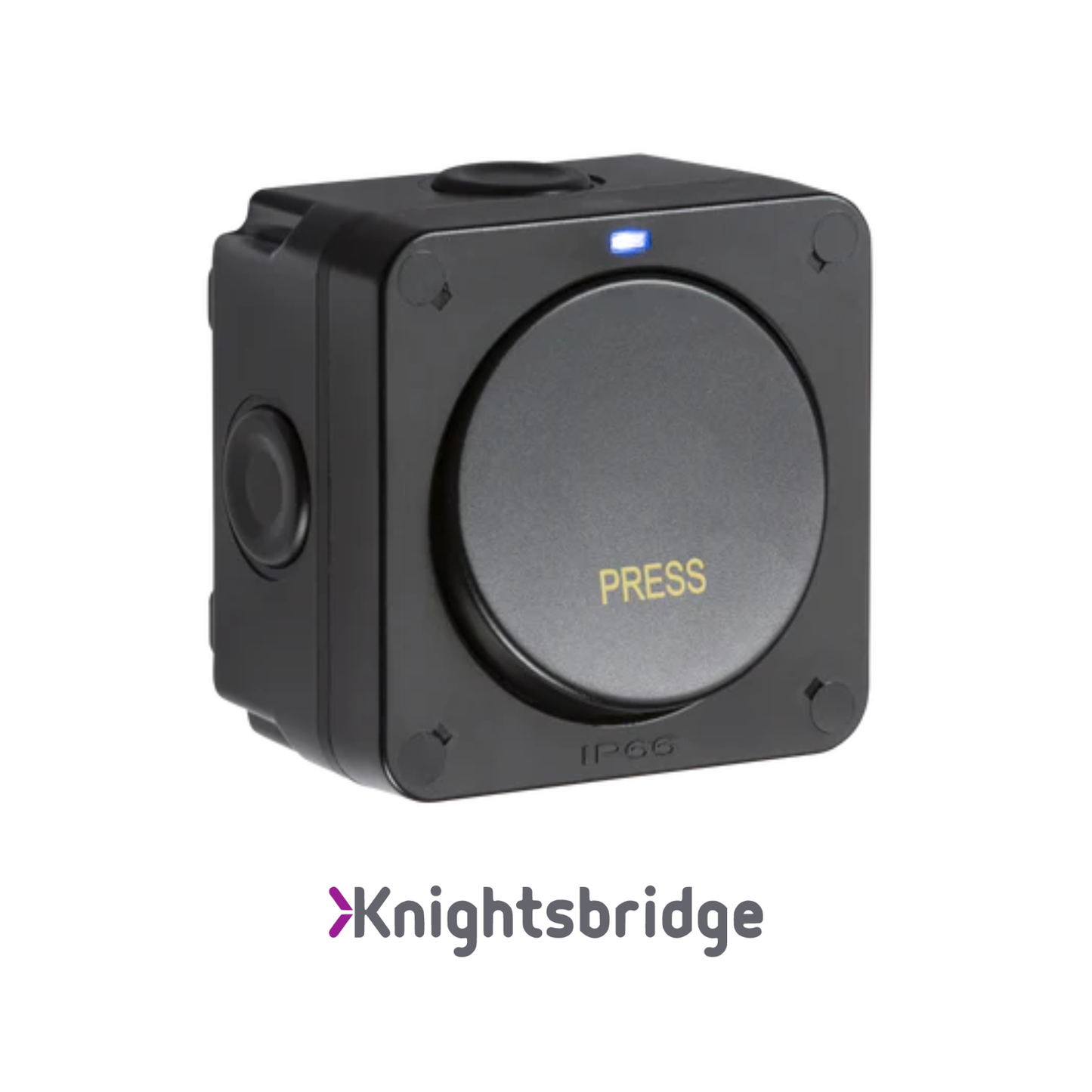 Black electronic device with 'PRESS' button on a white background, branded with Knightsbridge.
