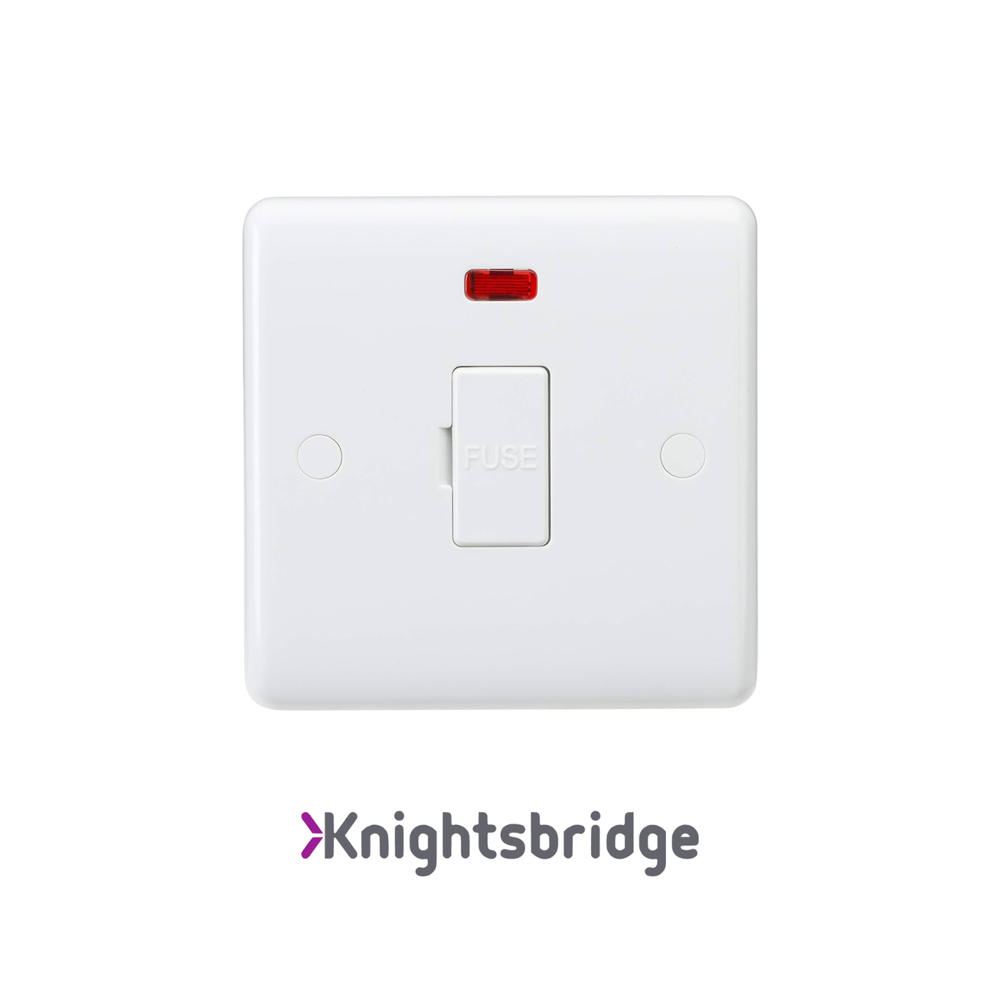 White light switch with red indicator on a white background, featuring the Knightsbridge logo.