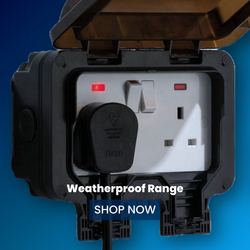 Weatherproof IP rated electrical sockets and switches for outdoor use