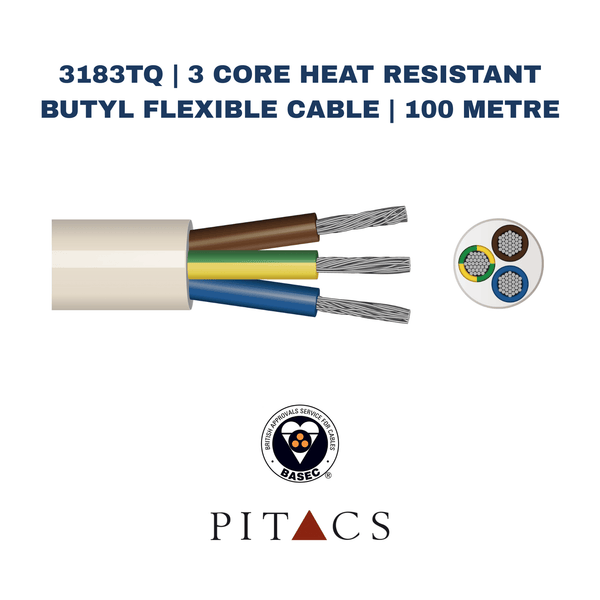 3183TQ | 3 Core Heat Resistant Butyl Flexible Cable | 100 Metre - Electrical Cable Store