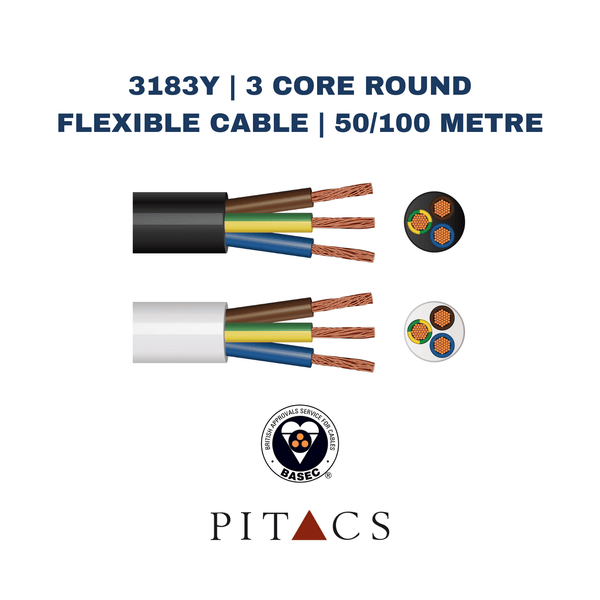 3183Y | 3 Core Round Flexible Cable | 50/100 Metre - Electrical Cable Store