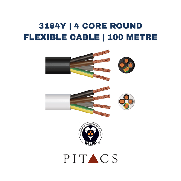 3184Y | 4 Core Round Flexible Cable | 100 Metre - Electrical Cable Store