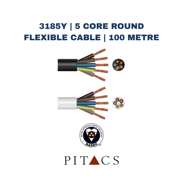3185Y | 5 Core Round Flexible Cable | 100 Metre - Electrical Cable Store