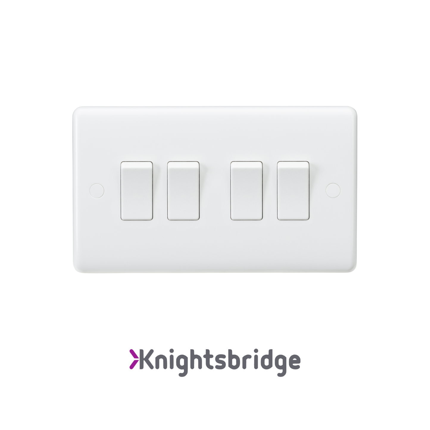 White light switch panel with four switches on a white background, featuring the Knightsbridge brand.