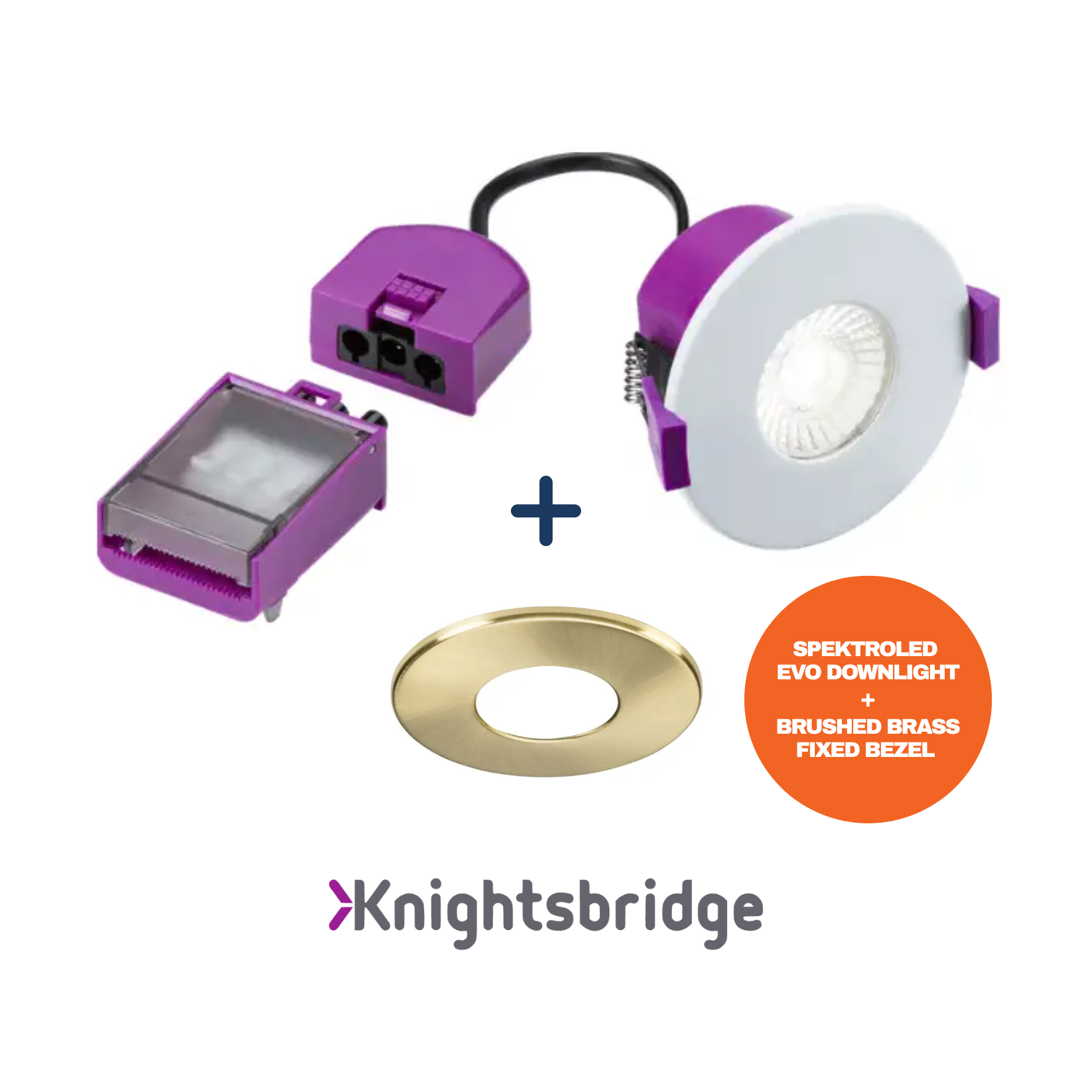 Knightsbridge spektroled evo downlight components on a white background