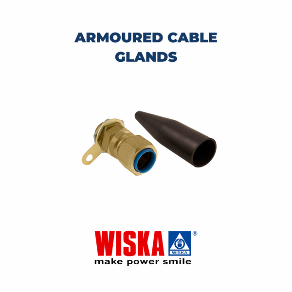 Armored cable glands with Wiska logo on a white background