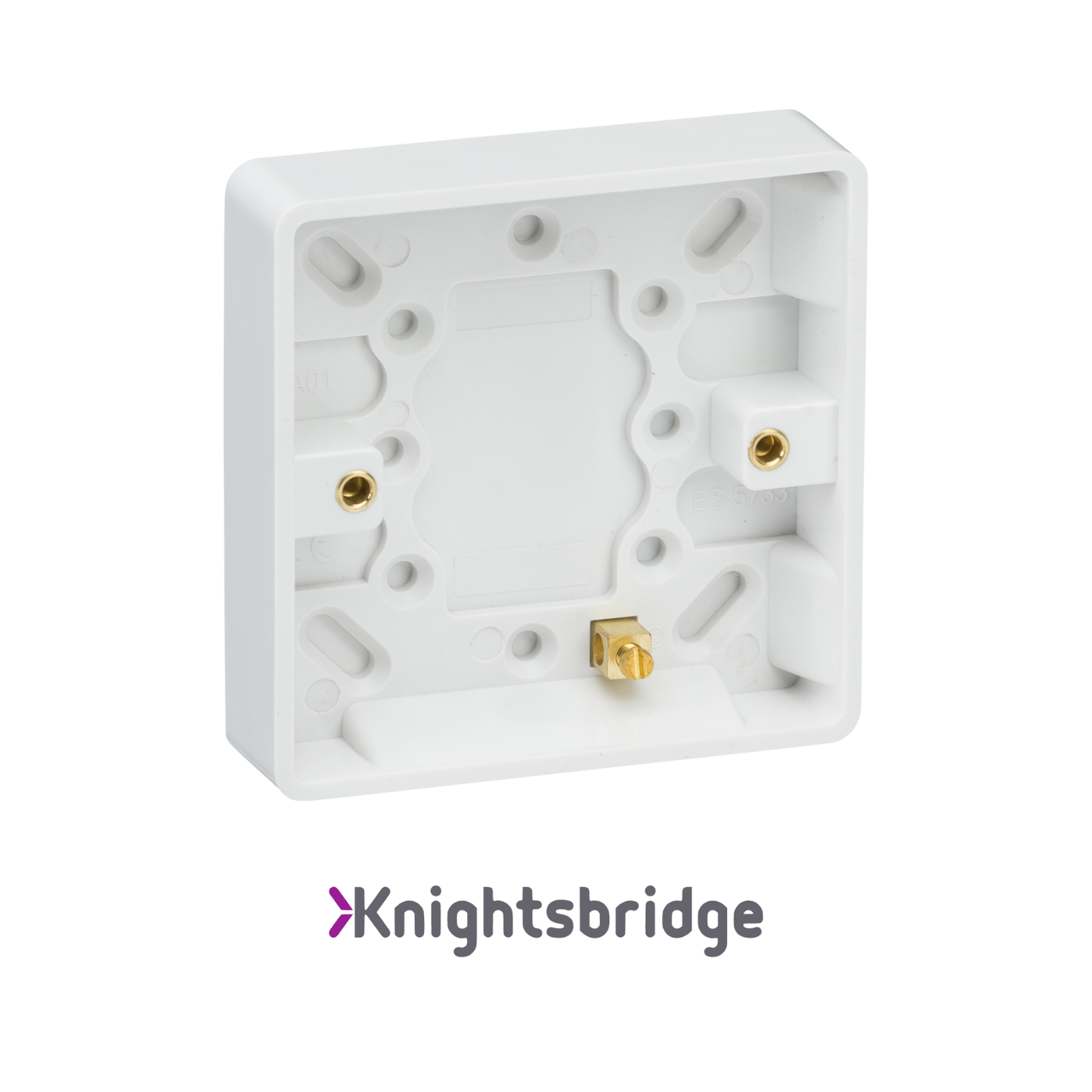 Knightsbridge | White PLastic | Single 16mm Pattress Box with Earth Terminal