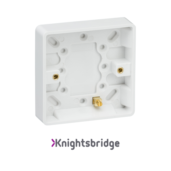 Knightsbridge | White PLastic | Single 16mm Pattress Box with Earth Terminal