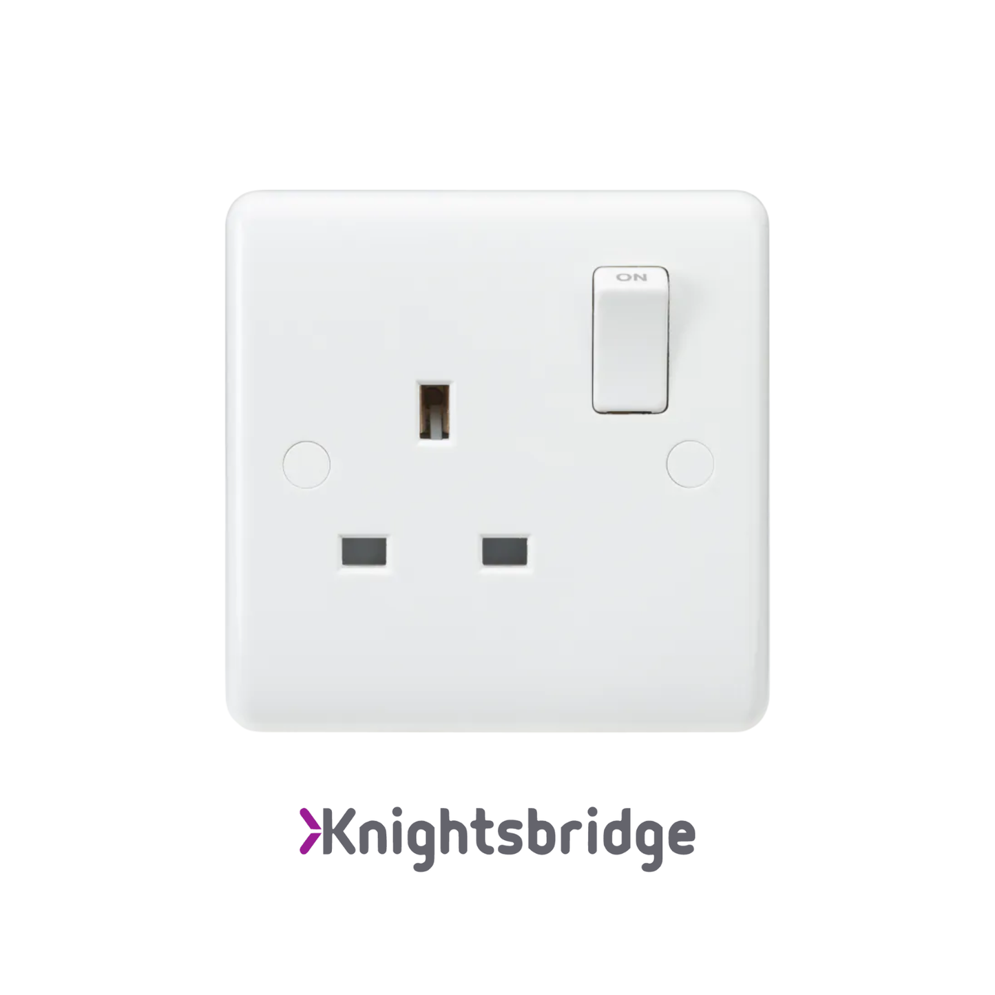 Knightsbridge | White PLastic | Curved Edge | 13A 1 Gang Plug Socket