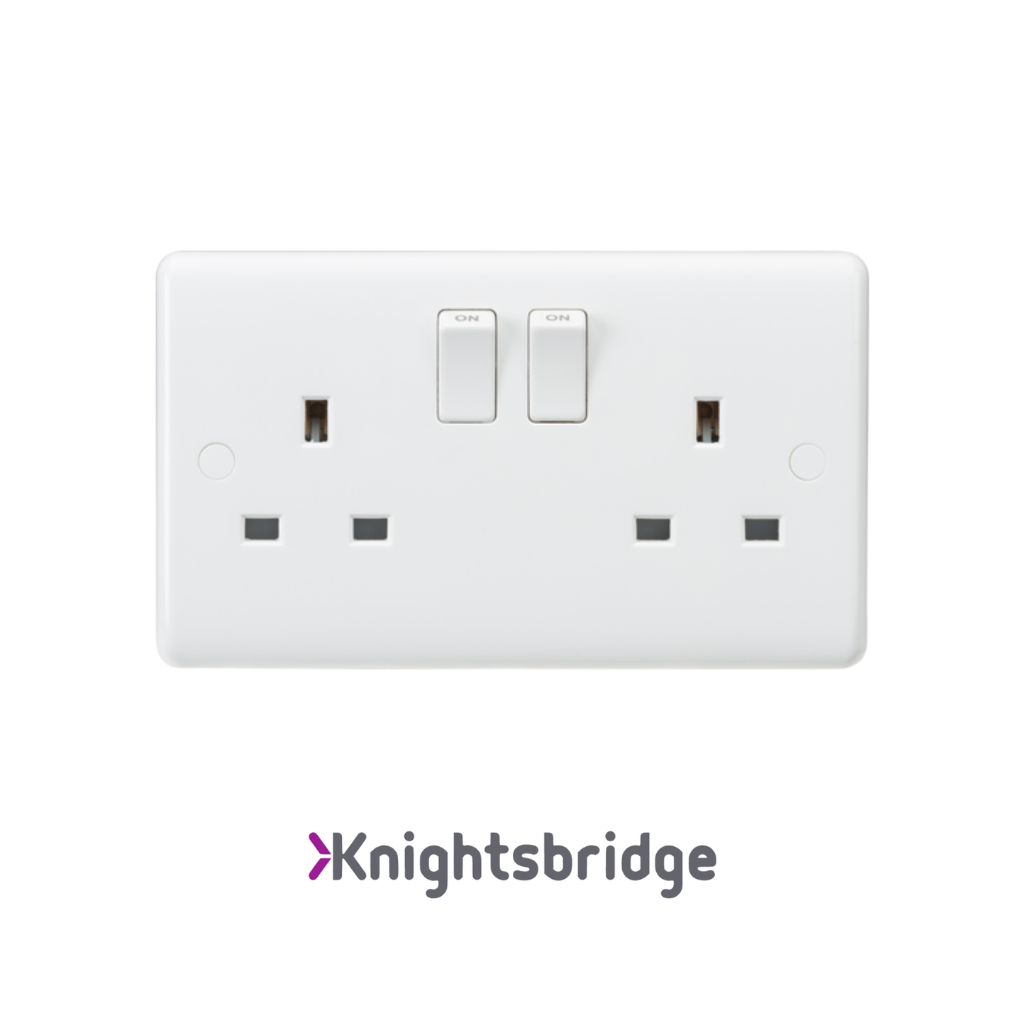 Knightsbridge | White PLastic | Curved Edge | 13A 2 Gang Plug Socket