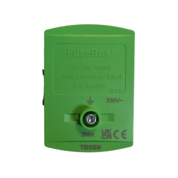 Green fuse block with 'FuseBox' branding on a white background
