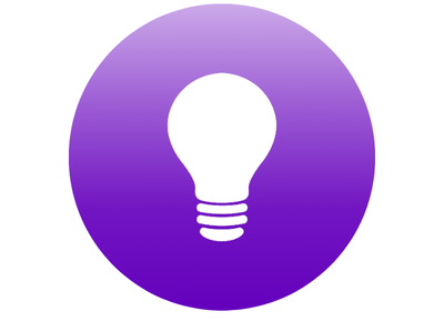 White light bulb icon on a purple circle