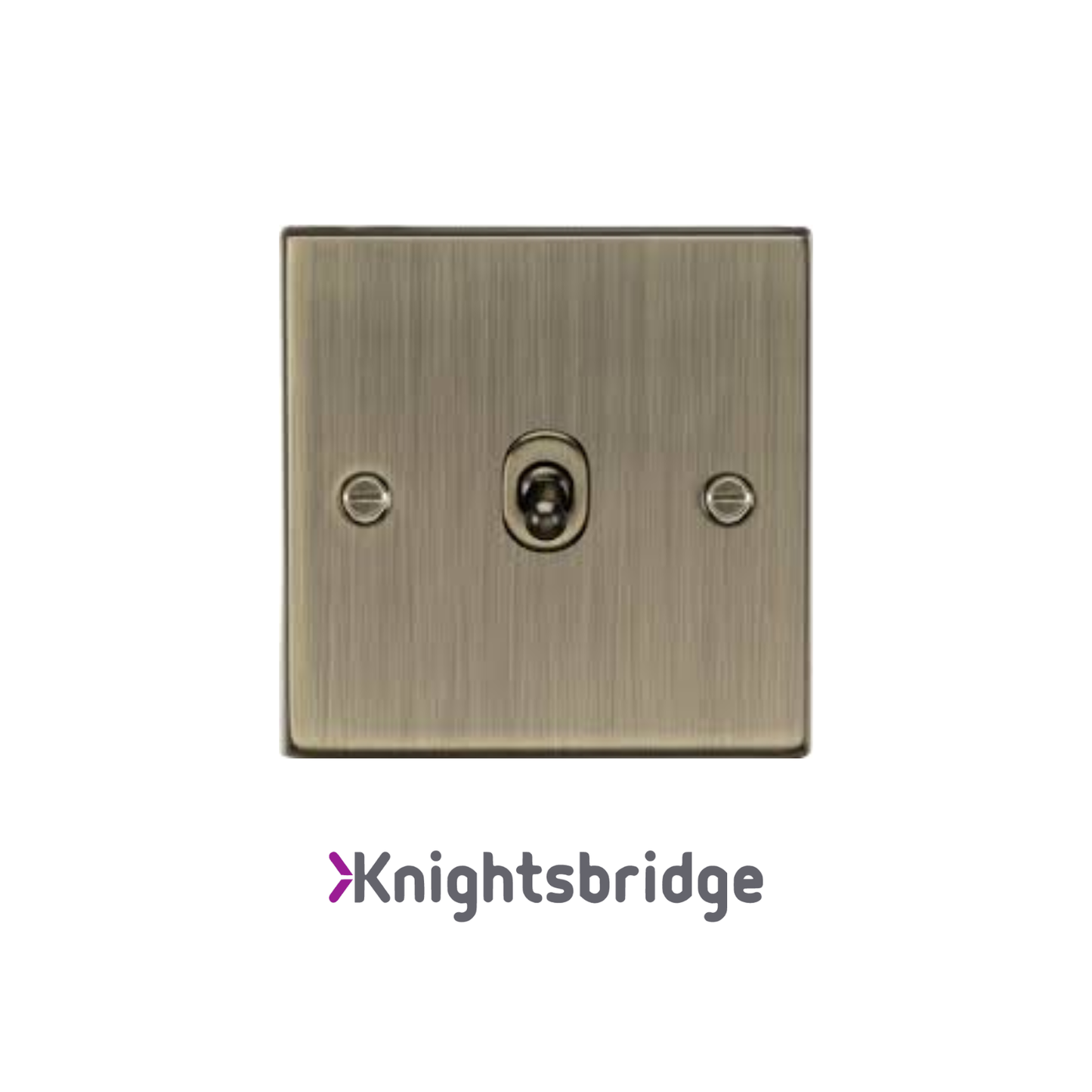 Brass-colored wall switch with 'Knightsbridge' branding on a white background