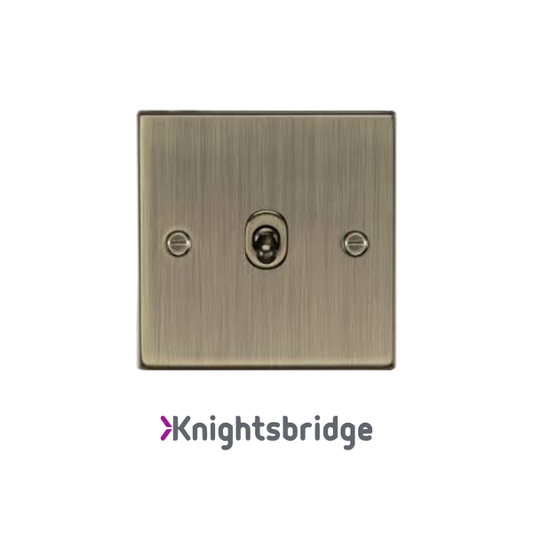 Brass-colored wall switch with 'Knightsbridge' branding on a white background