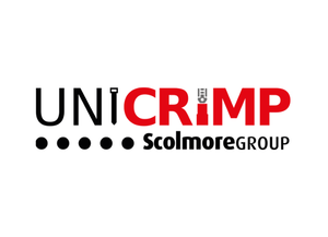Logo of UNICRIMP Scolmore Group with black and red text on a white background