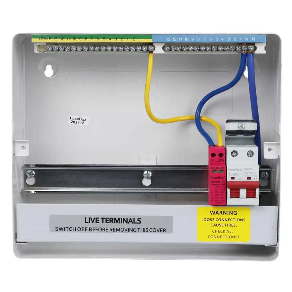 Electrical panel with wires and components on a white background