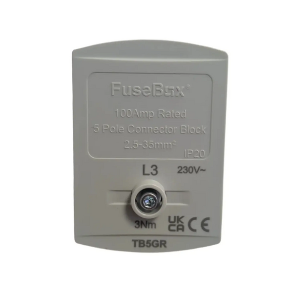 FuseBox 100Amp Rated 5 Pole Connector Block on a white background