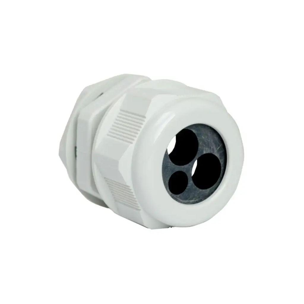White plastic cable gland on a white background