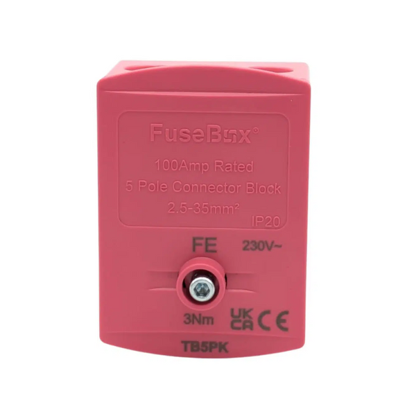 Pink FuseBox 100Amp Rated 5 Pole Connector Block on a white background