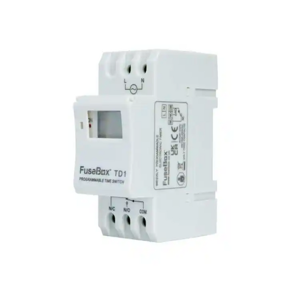 White electronic device labeled 'FuseBox TD1' on a white background