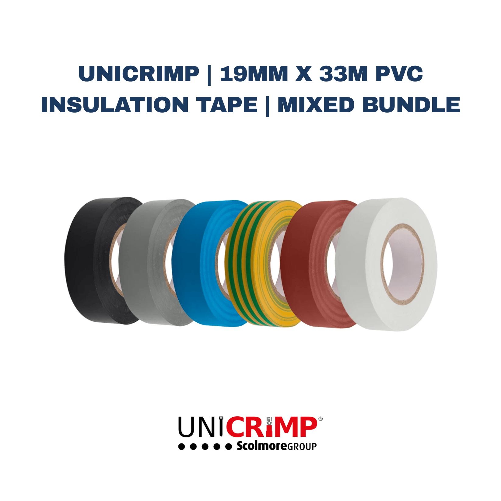 Unicrimp | 19mm x 33m PVC Insulation Tape | Mixed Bundle - Electrical Cable Store