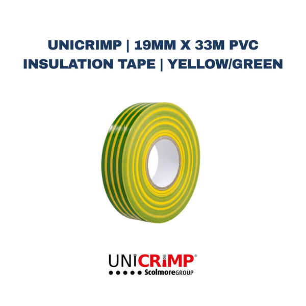 Unicrimp | 19mm x 33m PVC Insulation Tape | Yellow/Green Striped - Electrical Cable Store