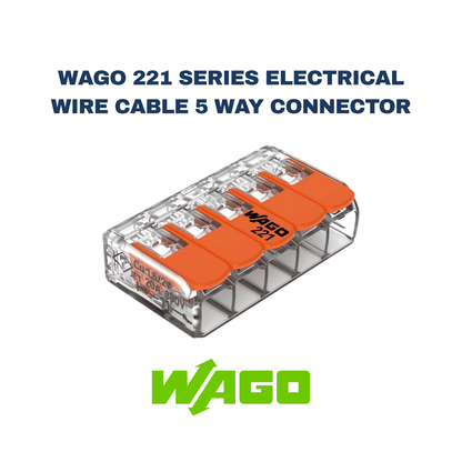 Wago 221 Series Electrical Wire Cable 5 Way Connector - Electrical Cable Store